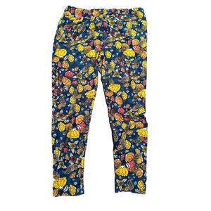 LuLaRoe Leggings Blue With Orange Pink And Yellow Flowers Size TC2